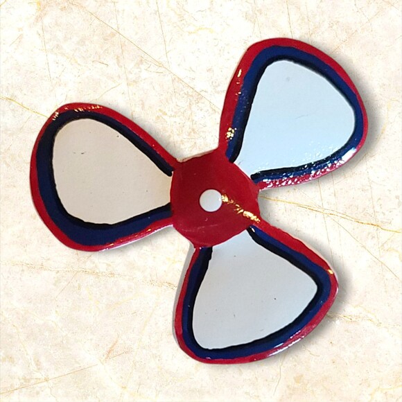 Vintage Enamel Red White & Blue Boat Propeller Brooch Pin Estate - Picture 1 of 6